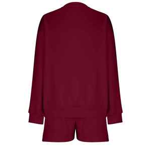 2025 Conjunto de sudadera y pantalones cortos de 2 piezas de invierno para mujer, ajuste Regular, sólido, informal, transpirable - Product Image 3