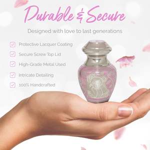 Urna de recuerdo de bebé rosa-Bebé para niña con caja y bolsa-Urna pequeña rosa para niños Urna de oso de peluche hecha a mano - Product Image 2