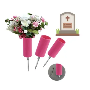 Funeral vasos para sepulturas memorial cemitério cones florais decoração plástico vaso floral titular com longo Spike
