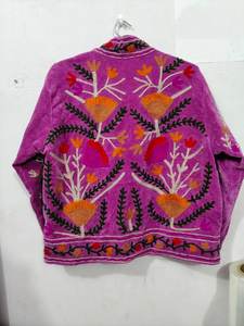 Blouson Bomber en Laine Brodé Suzani Multicolore Fait Main, Vêtement d'Extérieur Vintage Artisanal, Hiver Respirant et Coupe-Vent - Product Image 3