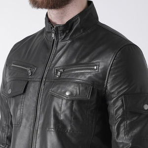 Veste en cuir pour homme à double boutonnage avec logo sur le devant Imperméable Coupe-vent Élégant Intemporel Tenue de soirée décontractée - Product Image 4