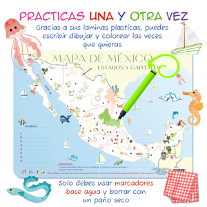 Mappa del Messico educativo tovaglietta per bambini e ragazzi, tovaglietta bianca - Product Image 6