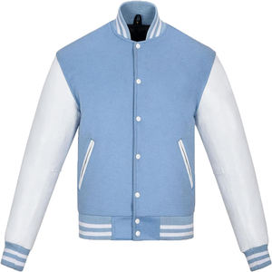 Chaqueta Universitaria Personalizada al por Mayor de Fábrica, Diseño OEM, Transpirable, Resistente al Viento, de Alta Calidad para Hombre, con Parche Bordado Frontal de Cuero Genuino - Product Image 1