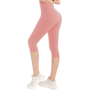 Leggings capri taille haute pour femmes pantalons de yoga de contrôle du ventre doux fermeture à la taille élastique motif solide collants d'entraînement au genou - Product Image 5