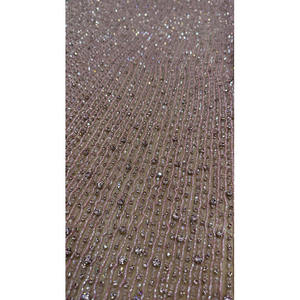 Tissu de luxe rose poudré avec perles de cristal, 100% polyester, décorations tissées, paillettes, pois, maille pour sacs et jouets - Product Image 3