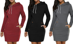 Robe pull décontractée à manches longues en spandex/coton pour femme, vert uni, premium, longue, avec capuche, streetwear, personnalisable - Product Image 5