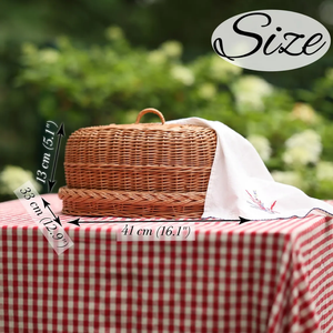 Bandeja de Almacenamiento de Alimentos de Ratán Tejida a Mano con Tapa / Cesta Redonda Decorativa de Mimbre para Pan, Frutas y Organización de Cocina - Product Image 2