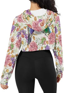 เสื้อฮู้ดครอปแขนยาวสำหรับผู้หญิง ลายพิมพ์ซับลิเมชั่น ผ้าฝ้าย เสื้อครอปสำหรับสาวๆ ออกกำลังกาย สวมใส่สบายๆ - Product Image 3