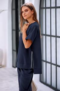 2025 femmes hiver survêtement décontracté survêtement salon ensembles col rond à manches courtes hauts pantalons de survêtement longs motif solide 2 pièces tenues - Product Image 6