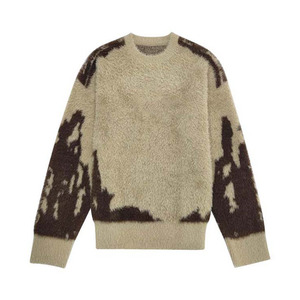 Pull en mohair à motifs pour homme avec manches longues, pull en mohair à col rond pour homme avec ourlet côtelé durable - Product Image 1