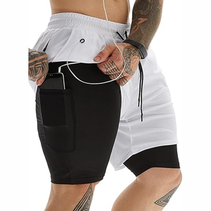 Haute qualité personnalisé été fermeture éclair respirant séchage rapide Stretch course à pied entraînement sport décontracté solide Double couche hommes Shorts de gymnastique - Product Image 4