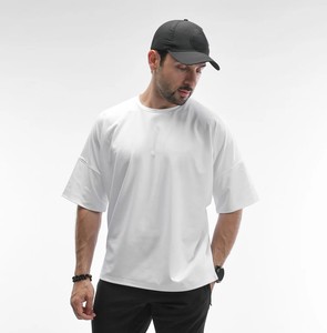 2025 Streetwear t-shirt fabricant de qualité supérieure blanc uni coton surdimensionné T-shirts hommes col rond manches courtes imprimé - Product Image 4