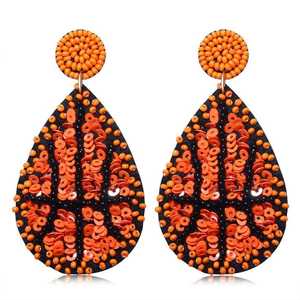 Handmade Bohemian <b>Football</b> Beaded Drop <b>Earrings</b> Custom Beaded Hand Embroidery Design Cute Dangle Jewelry From India - Product Image 1