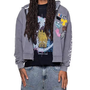 Nueva Ropa de Invierno, Sudadera Corta de Estilo Vintage con Lavado Ácido, Bordada, con Cierre, 100% Algodón de Punto, para Hombre - Product Image 4