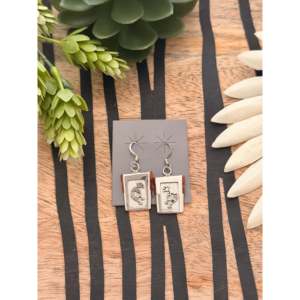 Zuni Handmade Cobblestone Kokopelli <b>Dangle</b> <b>Earrings</b> Made From Coral & Sterling <b>Silver</b> Drop Animal Shape Pattern - Product Image 1