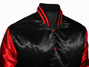 Men's Varsity <b>Jacket</b> Black Red Satin Sleeve Button Closure Turn-down Collar Casual Autumn Wear Regular Fit - Product Image 3