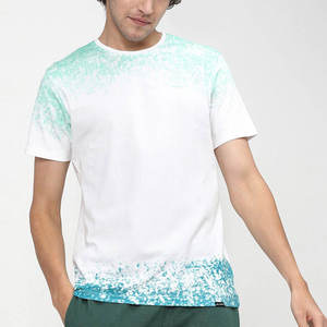 T-shirt à manches courtes et col rond pour hommes, blanc, vert menthe, imprimé, décontracté, avec motif graphique - Product Image 1