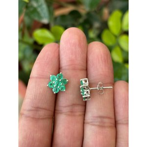 925 Silver <b>Stud</b> <b>Earrings</b> with Natural Emerald Floral Pattern-Cute and Trendy <b>Studs</b> for Wedding Engagement Anniversary Party - Product Image 3