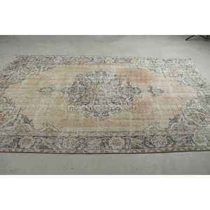 Alfombra Turca Grande de 5,4x9,2 pies, Alfombra de Lana Vintage Azul Marrón con Borde - Product Image 3