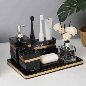 Ensemble de salle de bain en résine fait à la main Organisateur de coiffeuse Porte-savon Porte-brosse à dents Plateau de gobelet Élégant Essentials - Product Image 5