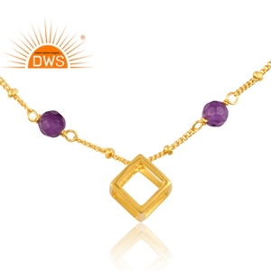 Best Selling Sterling Silver 18K Gold Plated Natural Amethyst Gemstone Bracelet Demi Fine Jewelry Manufacturer - Product Image 2