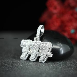 Pendentif en diamant rond en moissanite VVS, numéro, argent sterling 925, glacé, double couche, pendentif de mariage pour homme et femme - Product Image 3