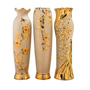 Luxurious Beautiful <b>Ceramic</b> Flower <b>Vases</b> With Some Golden Floral Accents Luxurious Quality At Wholesale Price - Product Image 1