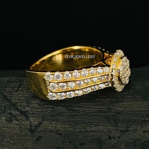 แหวนหมั้นทองคำแท้ 14K ประดับเพชรทรงกลมเจียระไนแบบบริลเลียนท์ ดีไซน์คลัสเตอร์ฮาโล สไตล์คริสเตียนสุดหรู - Product Image 4