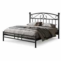 Cadre de lit en métal noir, taille double, avec tête de lit décorative à motifs, lattes de support robustes pour chambre à coucher et hôtel