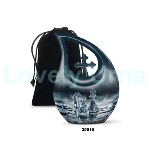Hot Large Tear Drop Chess Cremation Adult Urn for Human Ashes Decorative Cross Funeral Urn With Free <b>Velvet</b> <b>Bag</b> - Product Image 2