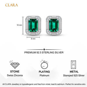 Boucles d'oreilles clous vertes pour Chloe en or blanc et rose 18 carats, diamant taille émeraude, motif géométrique, serti clos, rubis, améthyste, jade - Product Image 5