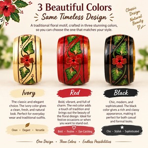 กำไลข้อมือทองเหลืองเคลือบสีแดงลายดอกไม้สีเขียวใบไม้ งานเพ้นท์มือ ขายส่งเครื่องประดับแฟชั่นสไตล์อินเดียแบบชาติพันธุ์ B2B - Product Image 4