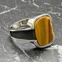 Bague Chevalière Minimaliste Géométrique en Argent Sterling avec Pierre Naturelle Œil de Tigre Marron pour Homme, Cadeau d'Anniversaire IGI