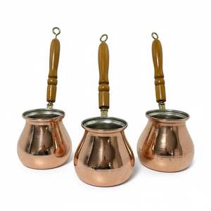 Carafe à café 3 pièces de style traditionnel en cuivre et laiton avec verre, céramique et métal pour thé, lait, boissons, cadeaux, motif de poignée - Product Image 2