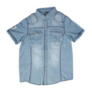 Camisa de Mezclilla de Manga Corta para Niños - Azul Claro - Product Image 1