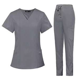Conjunto médico superior de uniforme de enfermera de hospital OEM para mujer en tela tejida - Product Image 1