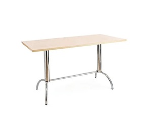 Compact Rectangular Wooden Top <strong>Table</strong> with Dual Chrome Legs for <strong>Cafeteria</strong> Office Home or Commercial Use - Product Image 1