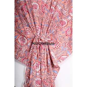 Robe midi bohème à imprimé floral, en coton écologique, lavable, respirante, faite à la main, col en V, manches courtes, moulante, été, pour femmes - Product Image 6