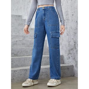 Jeans Cargo de Mezclilla para Mujer, Color Azul Piedra, Cintura Alta, Holgados, con Múltiples Bolsillos, Ecológicos, Transpirables, Estilo Urbano, Vintage - Product Image 4