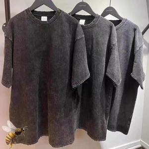 NOVEDAD DE VERANO 2023, camiseta desgastada de manga corta para hombre, 270G de algodón, negro, cuello redondo, estilo japonés, ropa de calle de gran tamaño, camisetas - Product Image 6