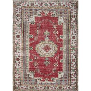 Alfombra de Lana Anudada a Mano de Gran Tamaño, Diseño Vintage con Medallón Rojo y Naranja, Rectangular y con Diseño de Patchwork para Sala de Estar -Pae-2432 - Product Image 1