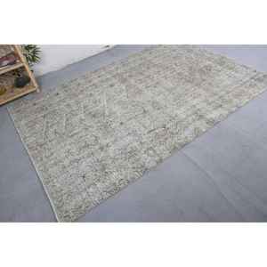 Alfombra Turca Vintage para Habitación de Adolescentes, Tapete de Retales Rectangulares de 5x8, Diseño de Respaldo de Látex, Lana Gris y Beige, Estilo Tabriz - Product Image 2