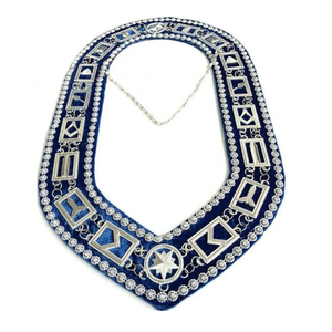 Custom Blue Masonic Collar Embroidered Silver Trim Rhinestone Decoration Classical Design Metal Badge with Safety <b>Pin</b> - Product Image 1
