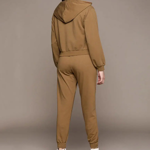 Ensembles de survêtements 100% coton pour femmes personnalisées en gros manches complètes avec col à capuche respirant pour la saison de printemps - Product Image 4