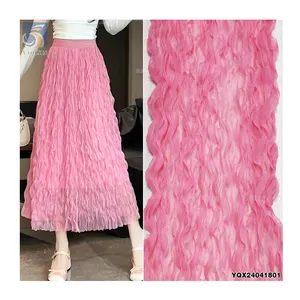 New Fancy Width 45CM Pink Color Polyester Tulle Twist Pleated Tulle Fabric for Veil Dresses