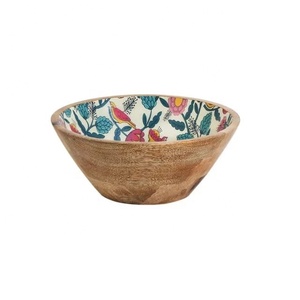 Great <b>Gift</b> Custom Enameled Print Mango Wood Bowl Serving Dinnerware Salad Bowl Wooden Dough Bowls for <b>Candle</b> Making - Product Image 4