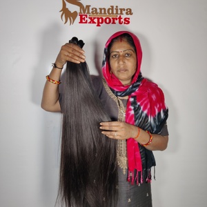 Cuticule alignée brut vierge aucun enchevêtrement fournisseur de tissage couleur noire faisceau droit crépus temple indien extensions de cheveux humains - Product Image 2