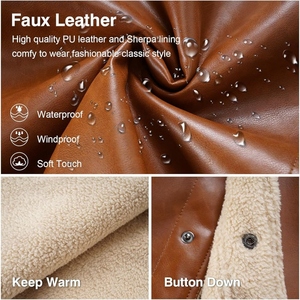 Veste en cuir PU personnalisée de haute qualité avec doublure en polaire Sherpa à l'intérieur - Product Image 5