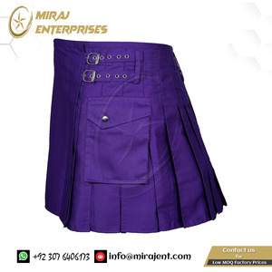 Kilts en tartan noir utilitaire faits à la main KILT personnalisé pour les femmes Jeans en coton Kilt écossais traditionnel - Product Image 3