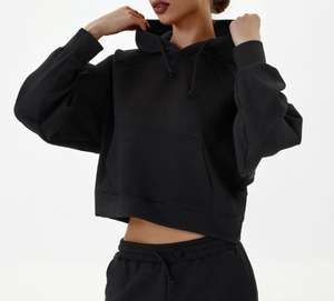 Pull épais de haute qualité poids lourd confortable coupe décontractée surdimensionné Stretch côtelé poignets sweat à capuche pour femme - Product Image 4